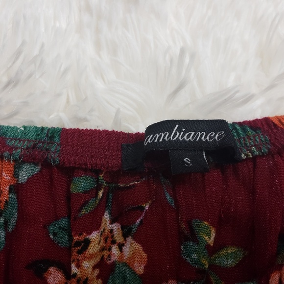 Boho Floral Romper Maroon Size Small D12 - Picture 3 of 4